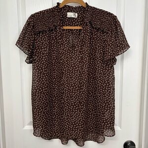 Brown Floral Ruffle Blouse | Everleigh L